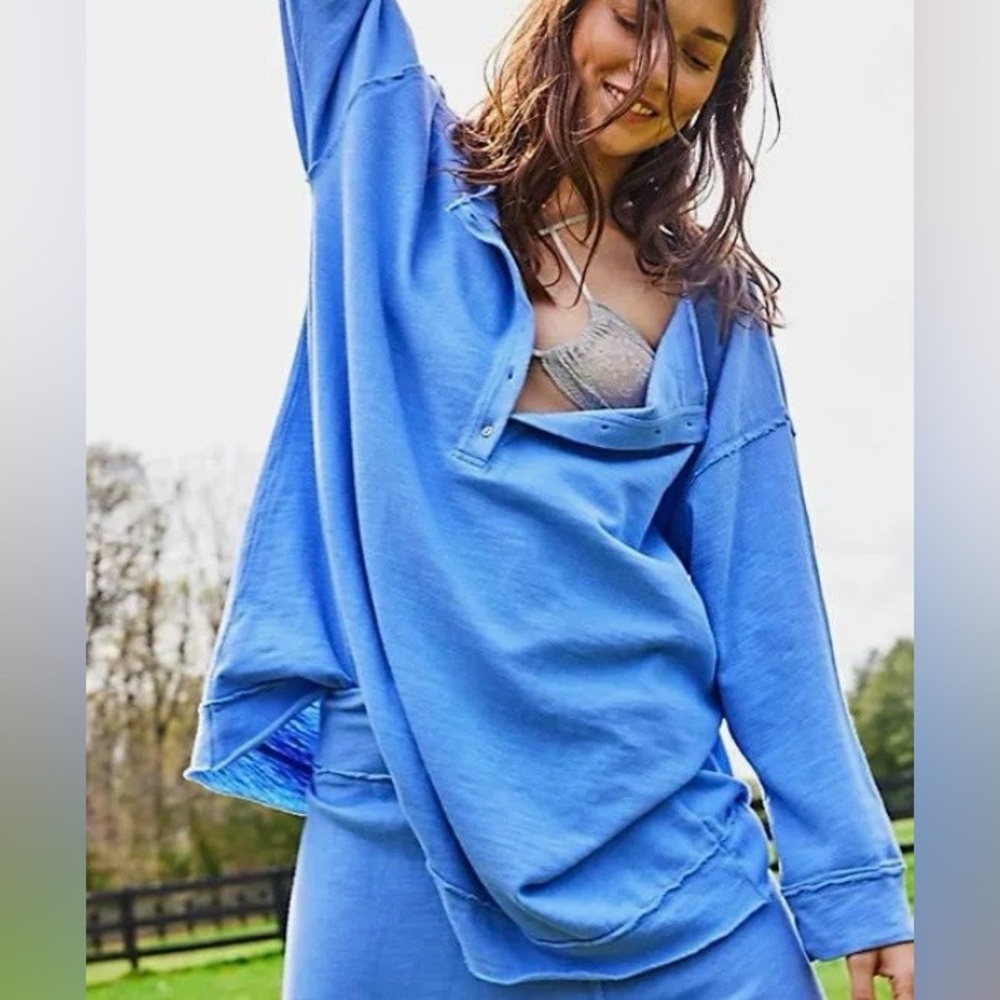 NWOT! Free People Intimately Cotton Henley Pullover; Misty Dawn; XS